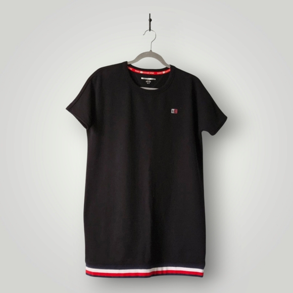 Tommy Hilfiger Dress Womens‎ S Black Short Sleeves Sweatshirt Logo Ribbed Stripe - Picture 1 of 7